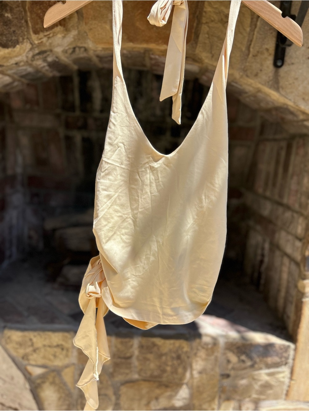 Women's Cream Tie-Back Crop Top